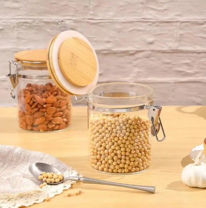 Frasco Hermético de Vidrio con Tapa de Bambú D10