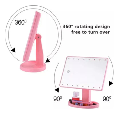 Espejo de maquillaje con luz LED y base ajustable