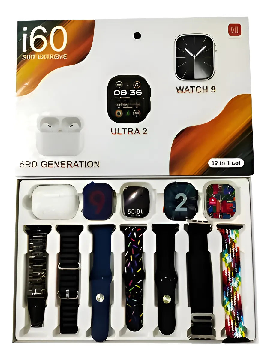 Combo 2 Smartwatch i60 + Audífonos Set 12 en 1