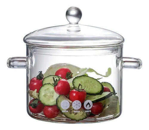 Olla de vidrio resistente al calor con tapa