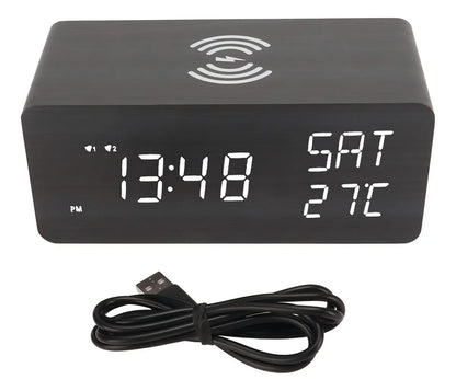Reloj Despertador Digital con Cargador Inalámbrico