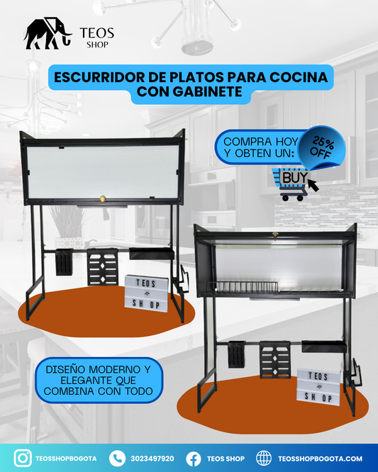 Escurridor de platos cocina con gabinete