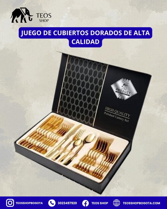 Juego de cubiertos dorados de alta calidad