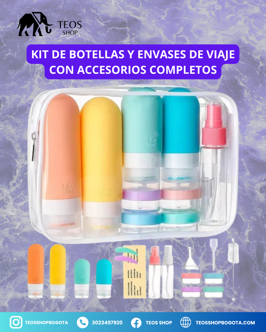 Kit de botellas y envases de viaje con accesorios completos