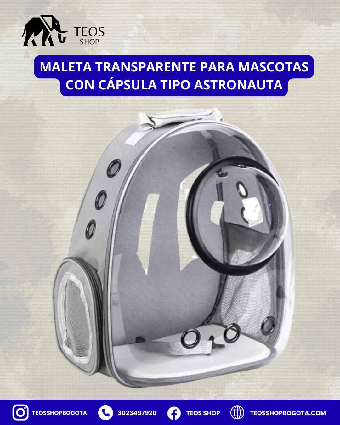 Maleta transparente para mascotas con cápsula tipo astronauta