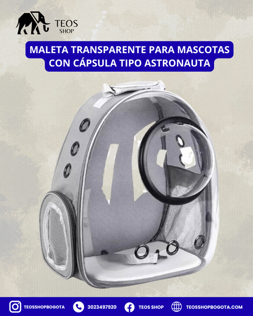 Maleta transparente para mascotas con cápsula tipo astronauta