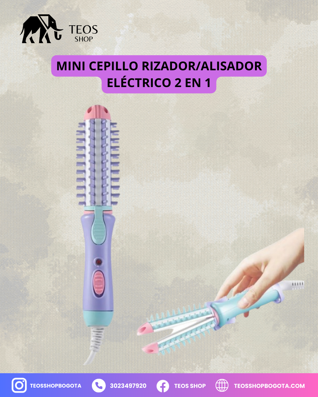 Mini Cepillo rizador/alisador eléctrico 2 en 1