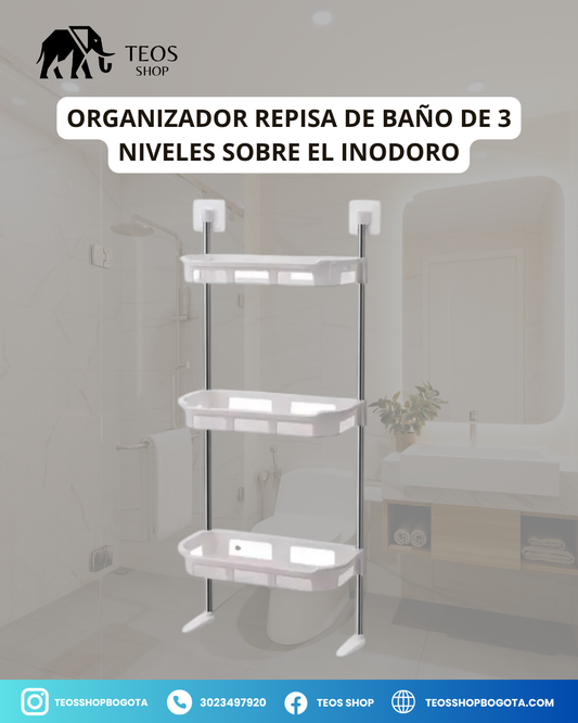 Organizador repisa de baño de 3 niveles sobre el inodoro