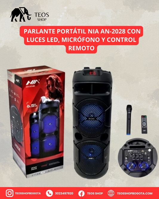 Parlante portátil NIA AN-2028 con luces LED, micrófono y control remoto