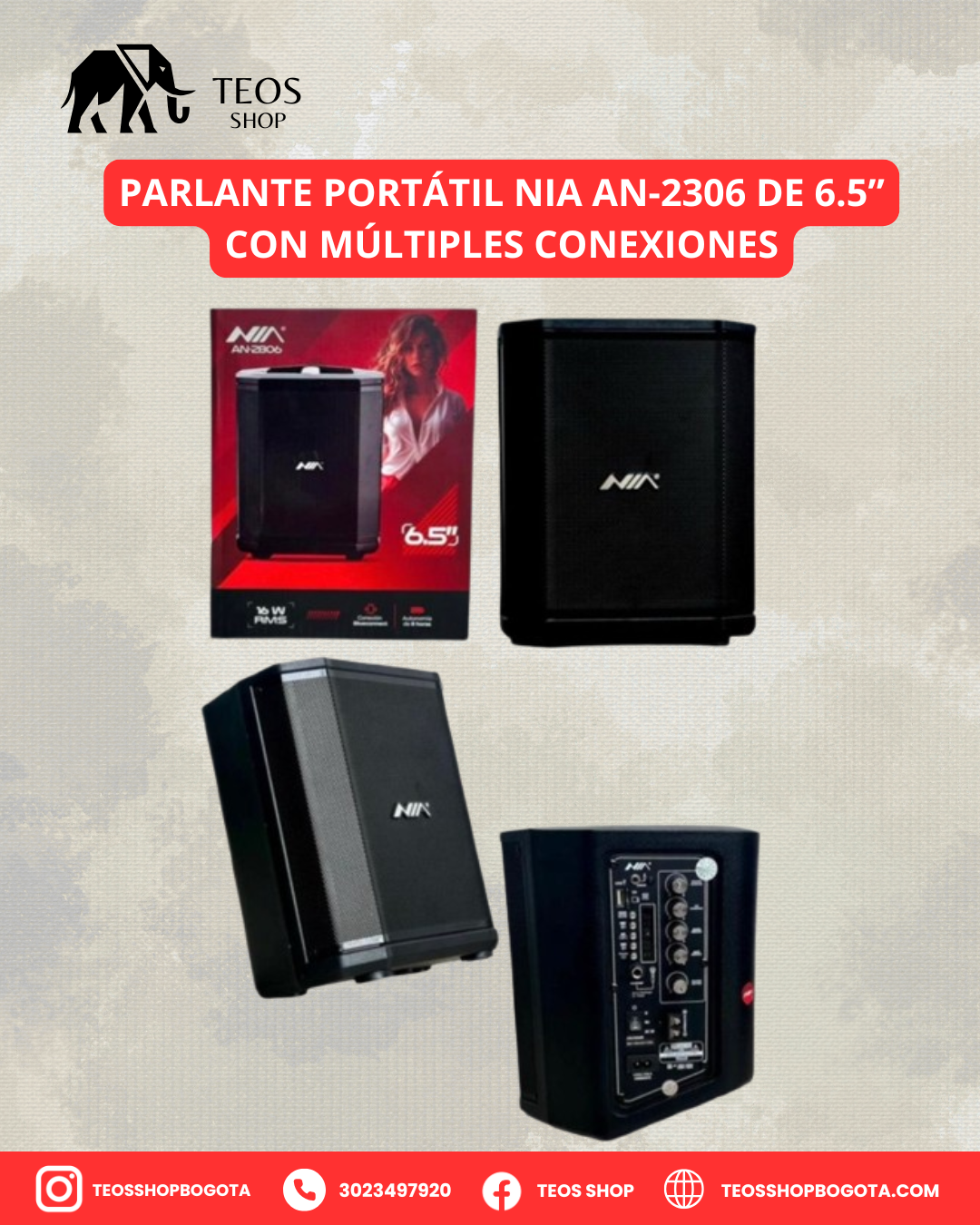 Parlante portátil NIA AN-2306 de 6.5” con múltiples conexiones