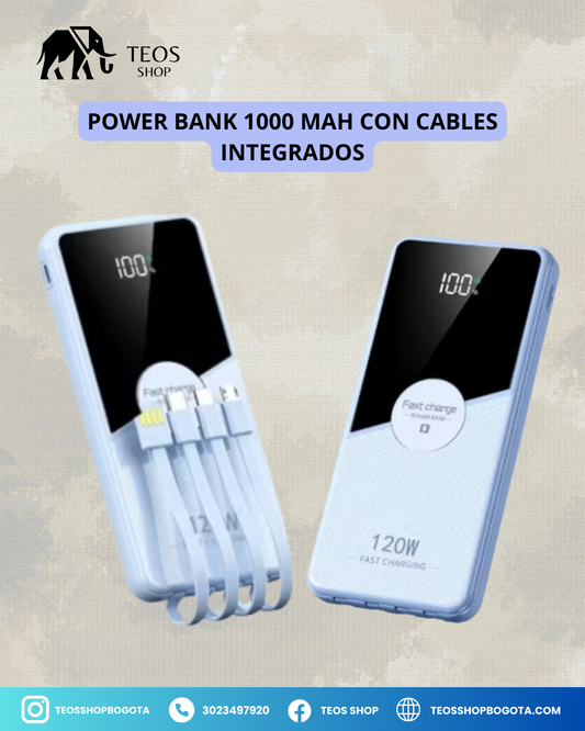 Power Bank 1000 MAH con Cables Integrados