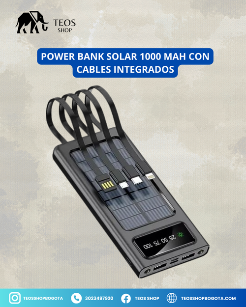 Power Bank Solar 1000 MAH con Cables Integrados