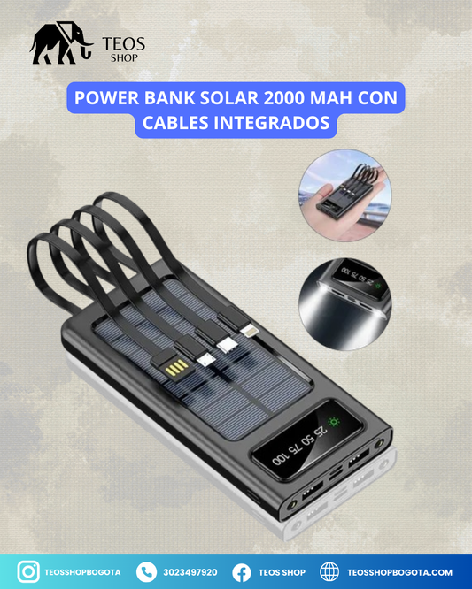 Power Bank Solar 2000 MAH con Cables Integrados