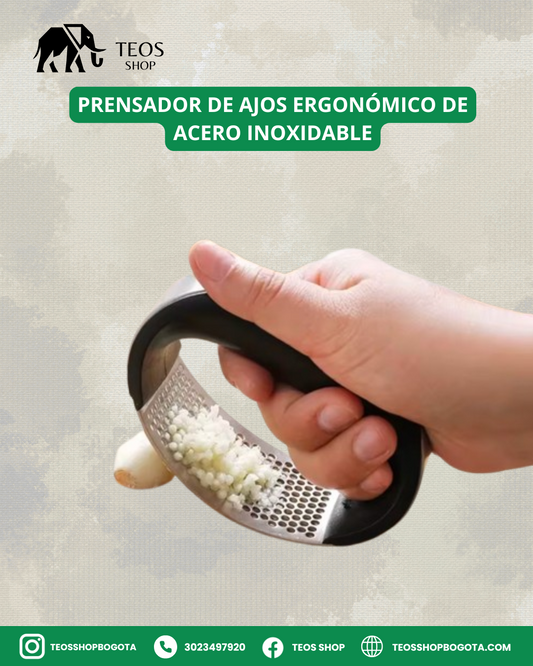 Prensador de ajos ergonómico de acero inoxidable