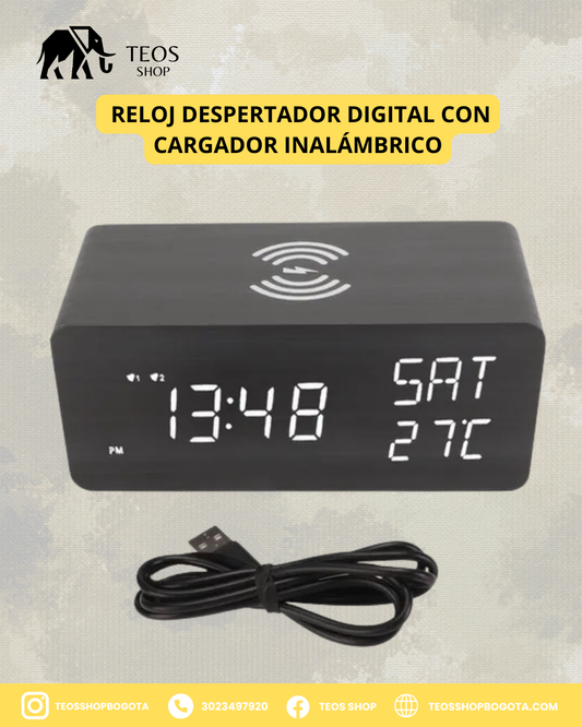 Reloj Despertador Digital con Cargador Inalámbrico
