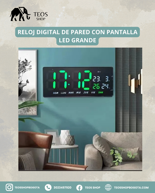 Reloj digital de pared con pantalla LED grande