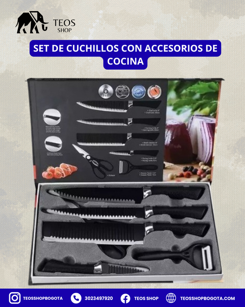 Set de cuchillos con accesorios de cocina