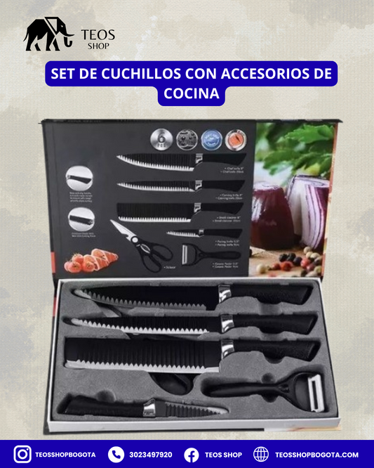 Set de cuchillos con accesorios de cocina