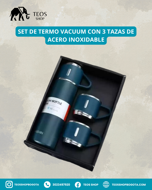 Set de termo vacuum con 3 tazas de acero inoxidable