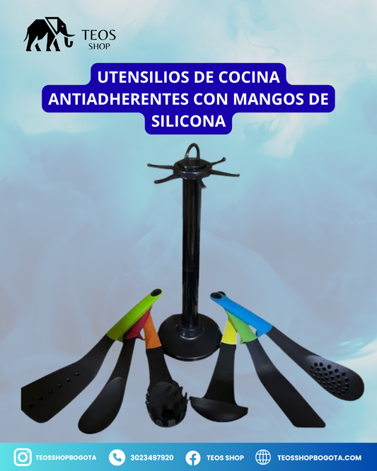 Utensilios de Cocina Antiadherentes con Mangos de Silicona