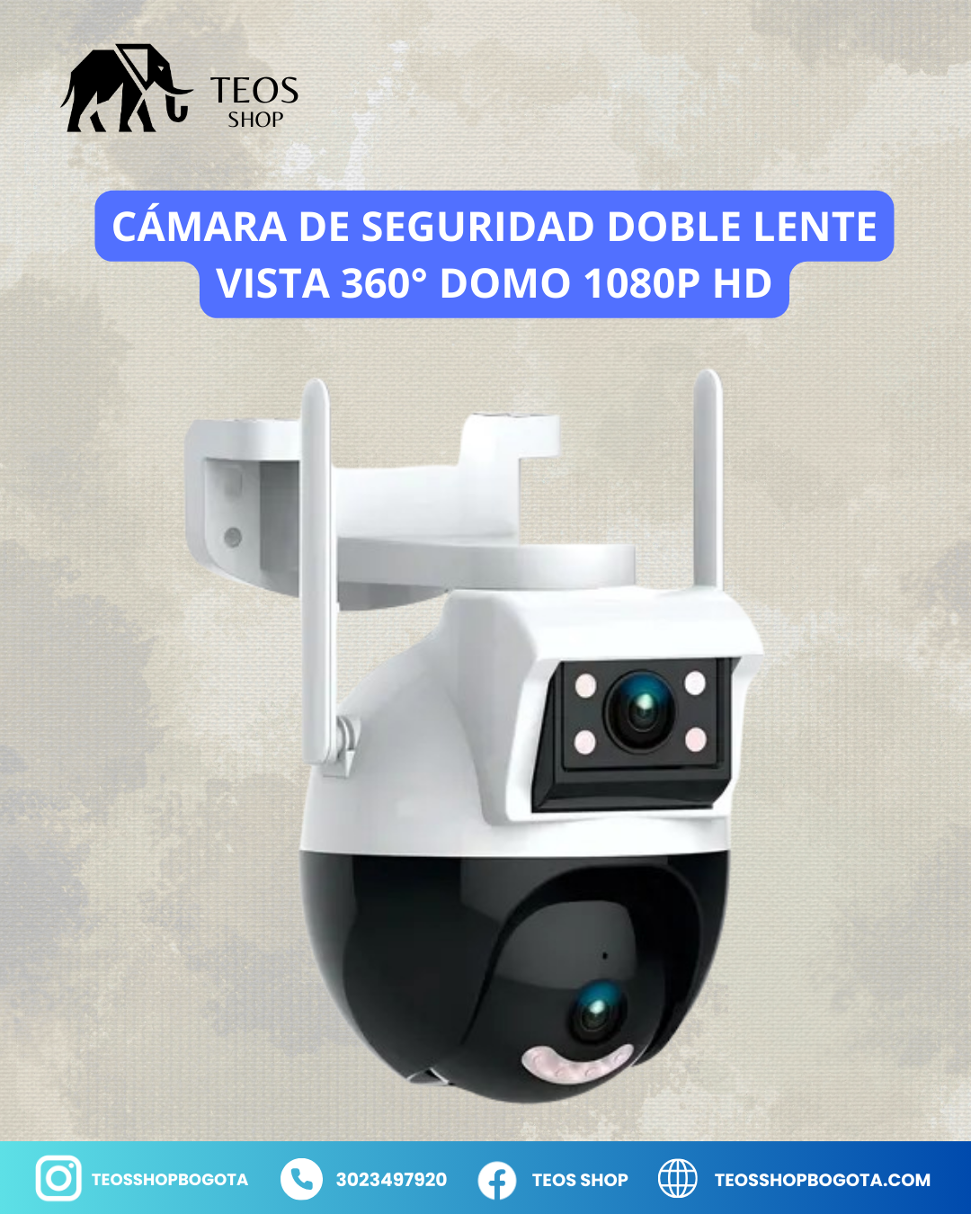 Cámara de seguridad Doble Lente Vista 360° Domo 1080p Hd