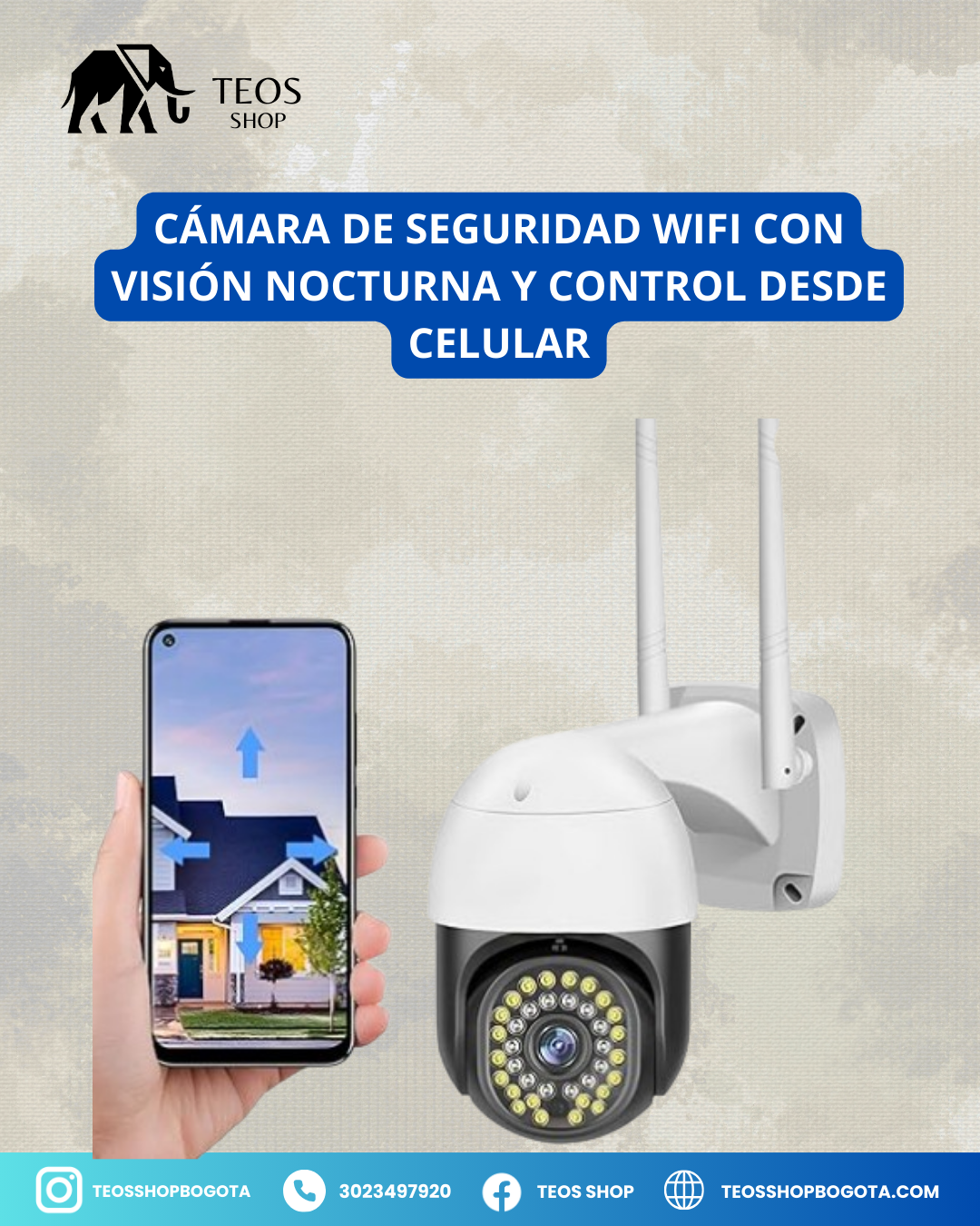 Cámara de seguridad WiFi con visión nocturna y control desde celular