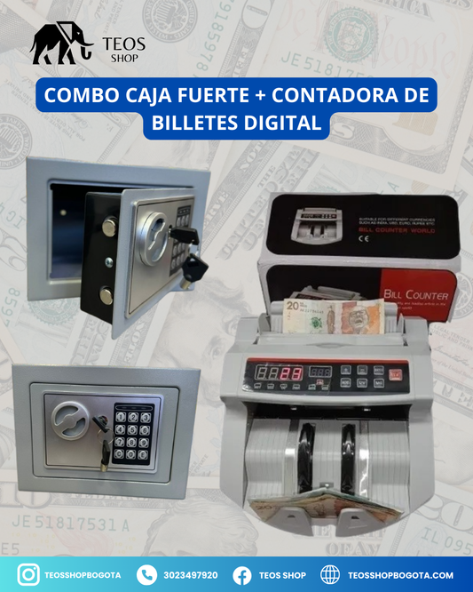 Combo Caja Fuerte + Contadora de Billetes Digital
