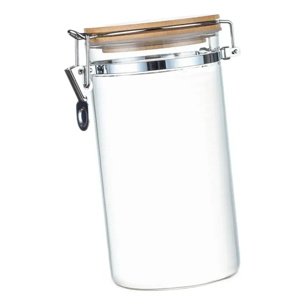 frasco hermético de vidrio con tapa de madera D20