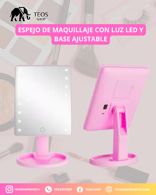 Espejo de maquillaje con luz LED y base ajustable