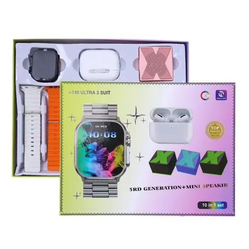 Combo i-740 Ultra 3 Suit (Smartwatch + Audífonos + Mini Parlante + Correas)