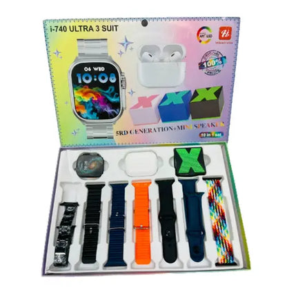 Combo i-740 Ultra 3 Suit (Smartwatch + Audífonos + Mini Parlante + Correas)