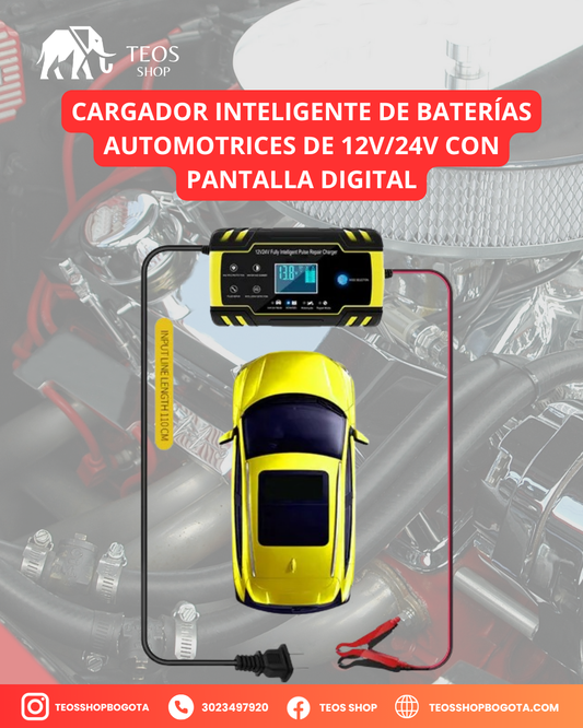Cargador inteligente de baterías automotrices de 12V/24V con pantalla digital