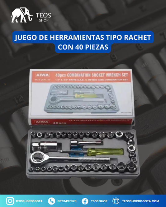 Juego de herramientas tipo rachet con 40 piezas