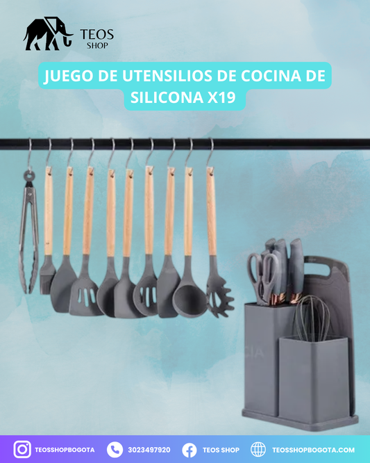 Juego de utensilios de cocina de silicona x19