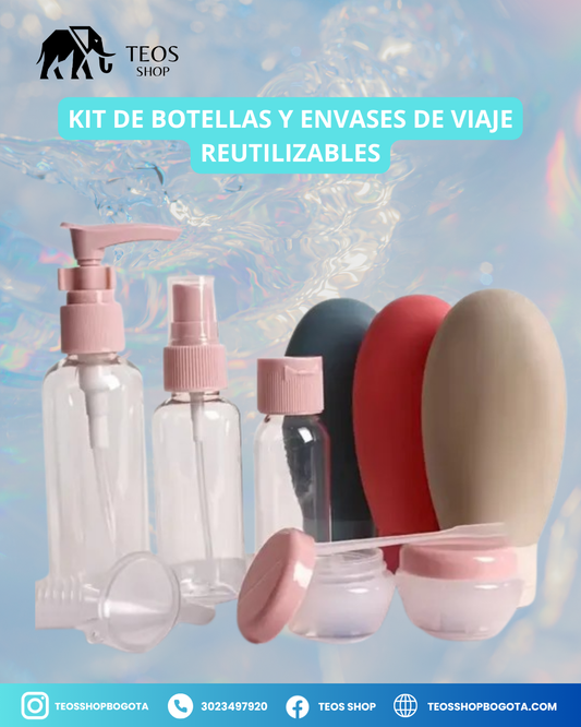 Kit de botellas y envases de viaje reutilizables