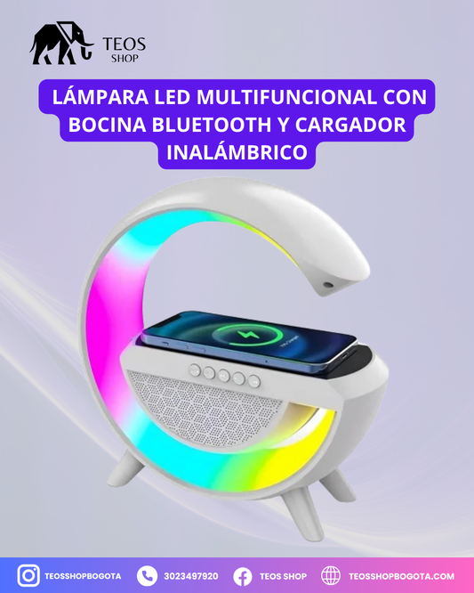 Lámpara LED multifuncional con bocina Bluetooth y cargador inalámbrico
