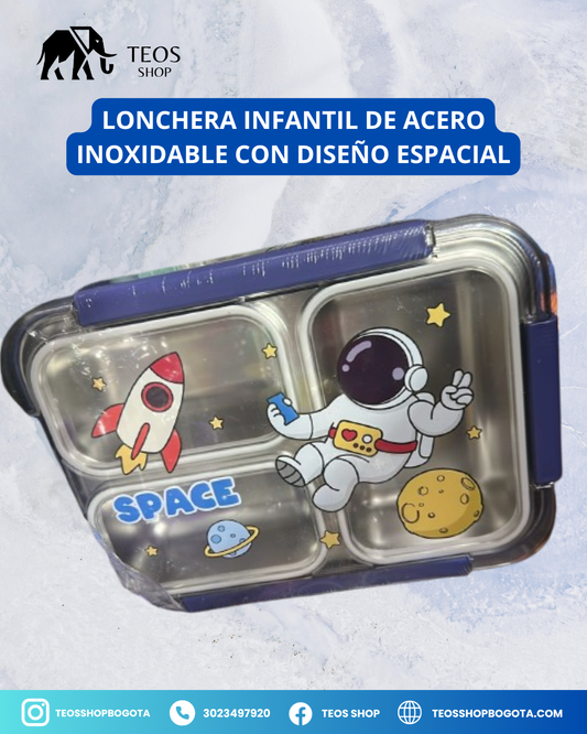 Lonchera infantil de acero inoxidable con diseño espacial