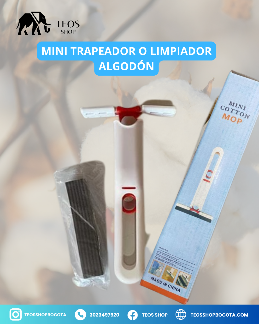 Mini trapeador o limpiador algodón