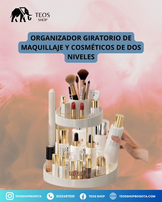 Organizador giratorio de maquillaje y cosméticos de dos niveles