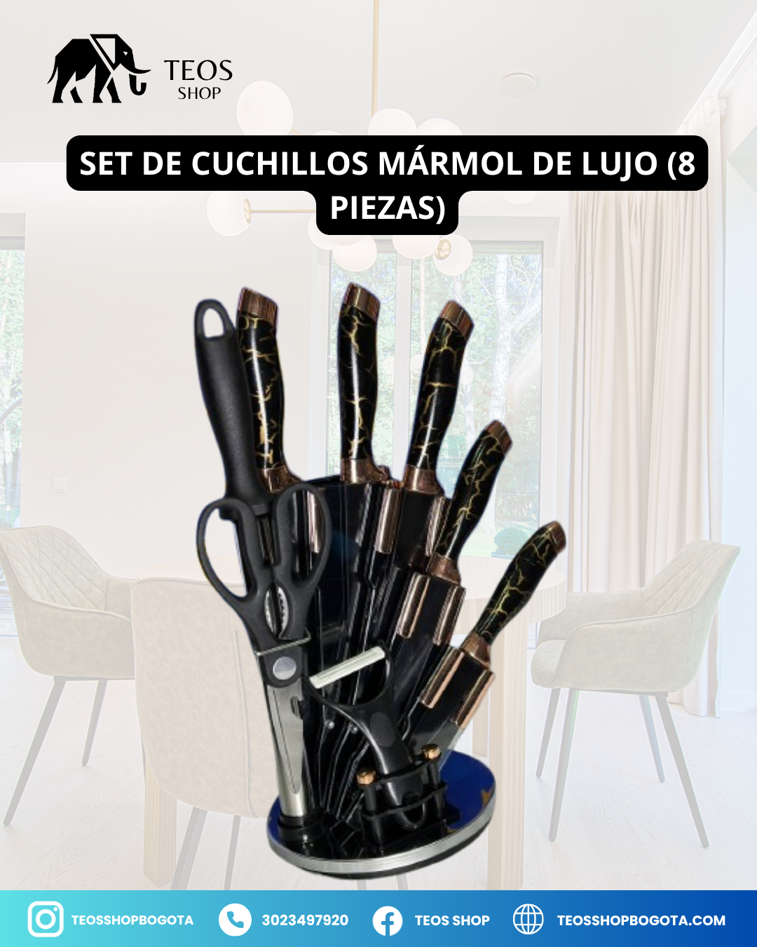 Set de cuchillos mármol de lujo 8 piezas.