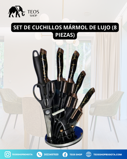 Set de cuchillos mármol de lujo 8 piezas.