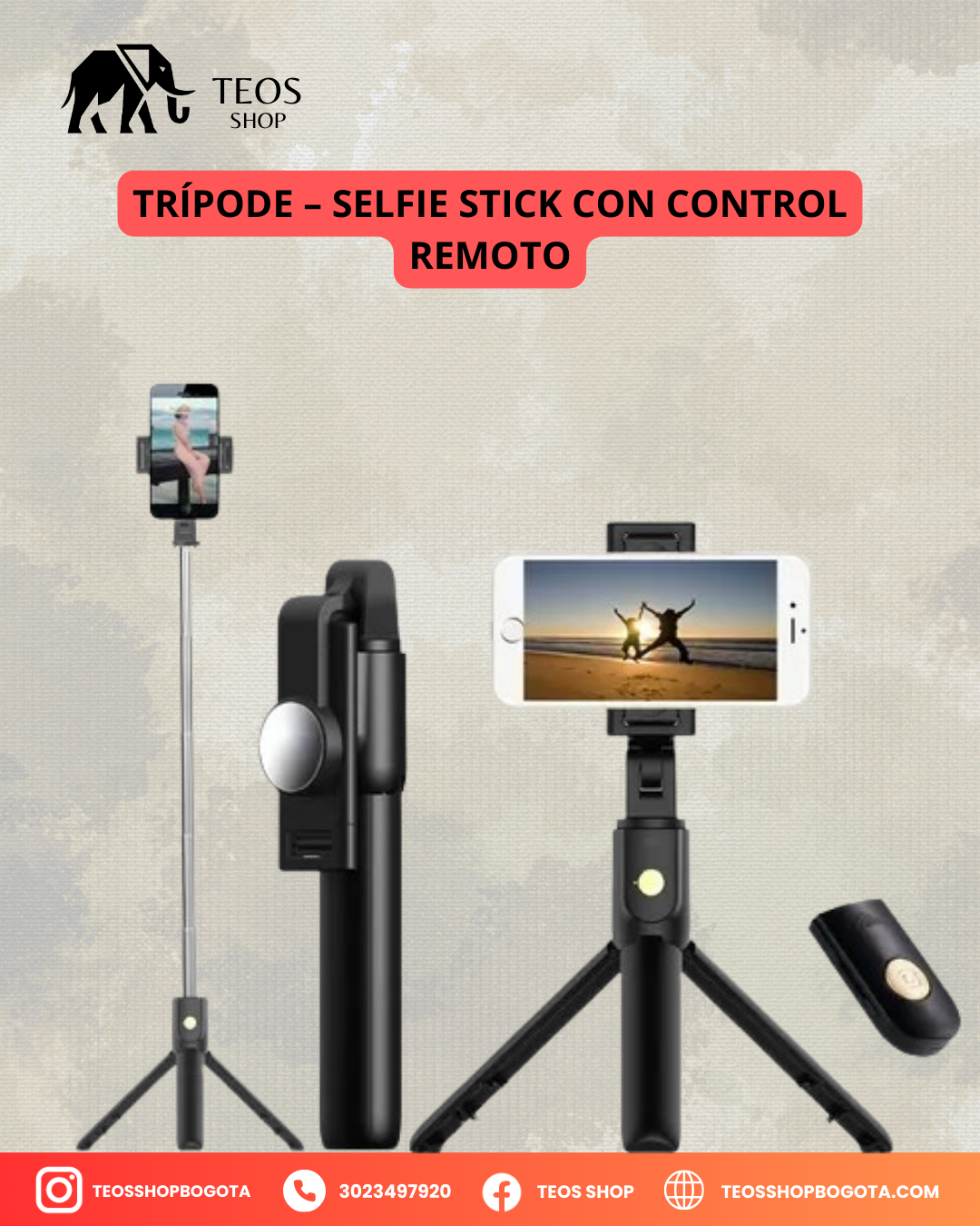 Trípode – selfie stick con control remoto