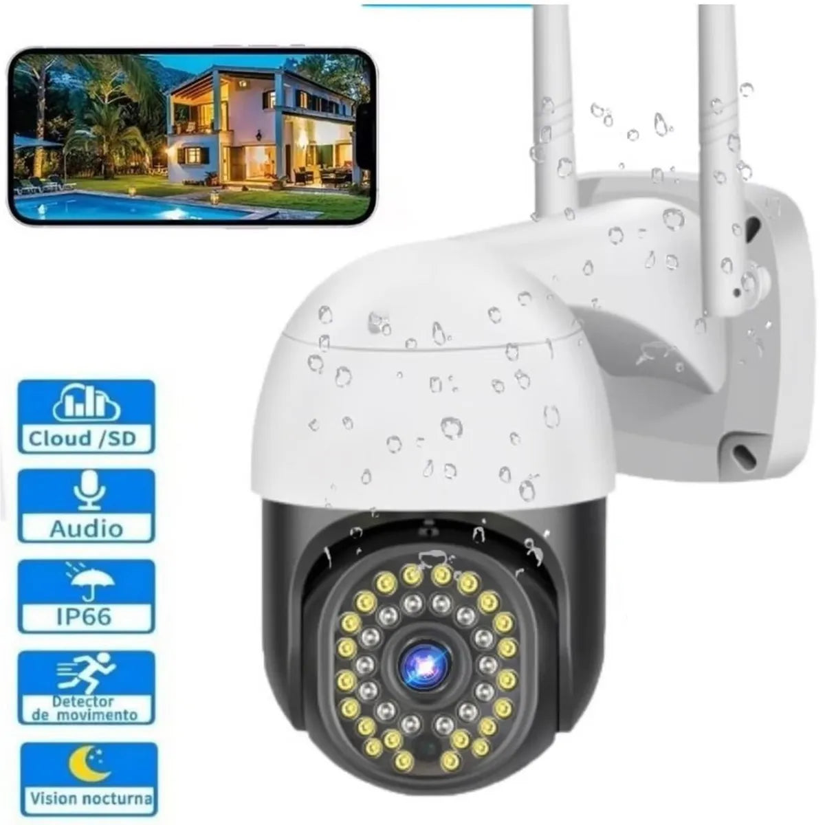 Cámara de seguridad WiFi con visión nocturna y control desde celular